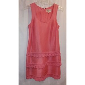 Tracy Reese Frock‎ Salmon Pink Linen Silk Tiered Tank Dress Sleeveless Petite